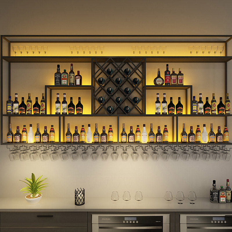 Scaffale per vino di ferro moderno a parete a parete portatore di vino in nero