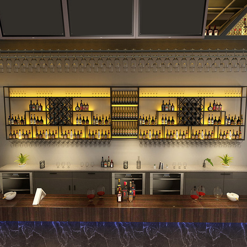 Scaffale per vino di ferro moderno a parete a parete portatore di vino in nero