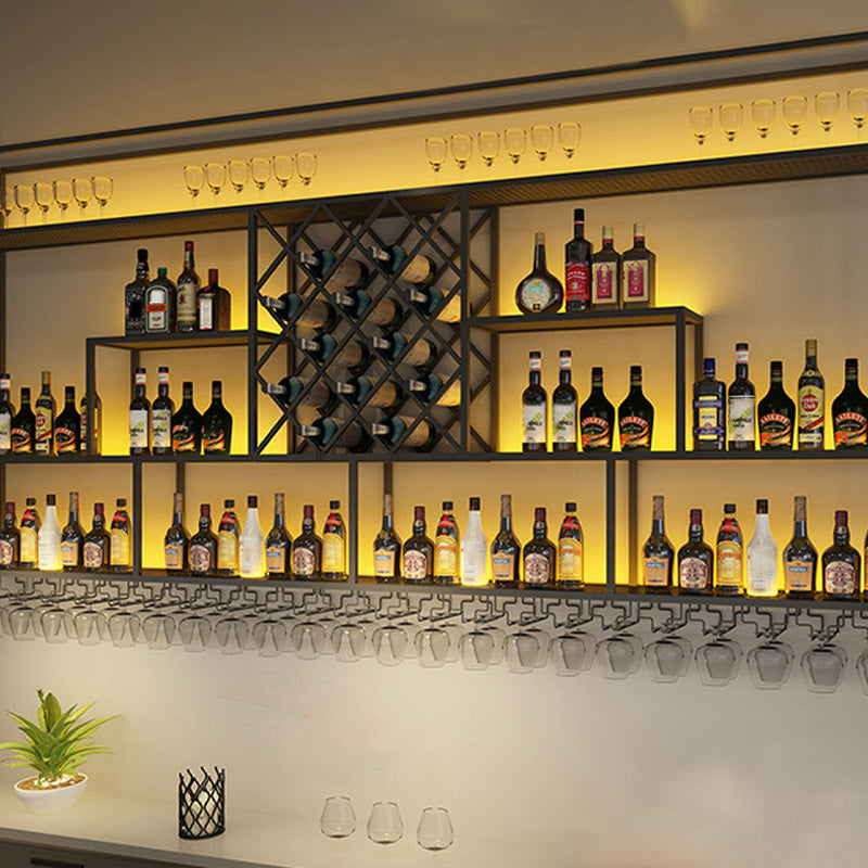 Scaffale per vino di ferro moderno a parete a parete portatore di vino in nero