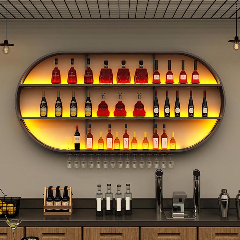 Scaffale di vino di ferro moderno a parete a parete rastrellatura con scaffale