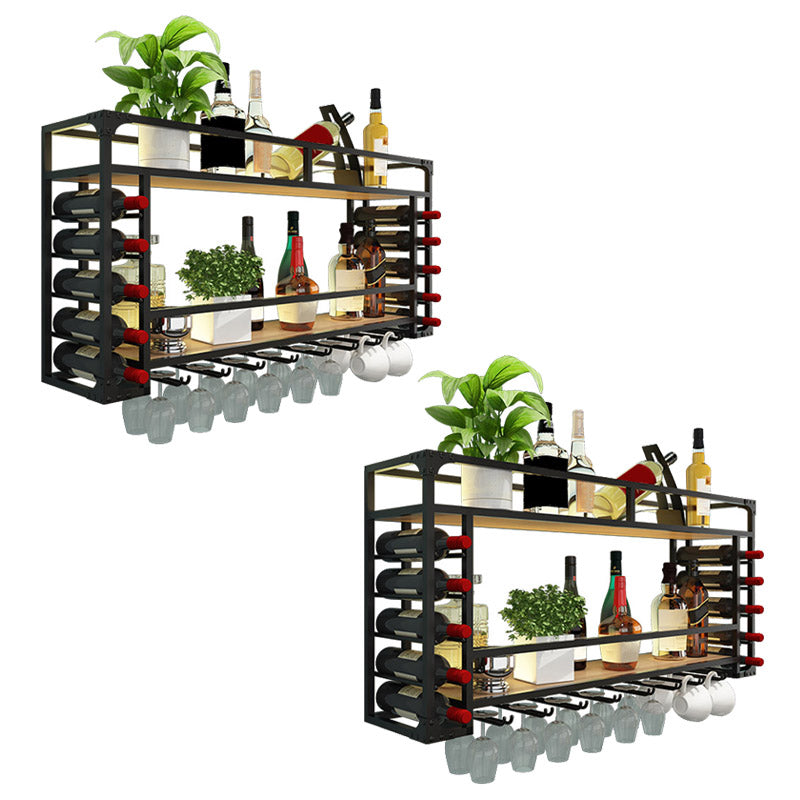 Iron Wine Rack Modern Style Wall Mounted Wine Holder Rack with Shelf Black 2 Piece Set Clearhalo 'furn' 'furn_wine_racks' 'Furniture' 'Kitchen & Dining Furniture' 'Wine Racks' 'wine_racks' 6793158