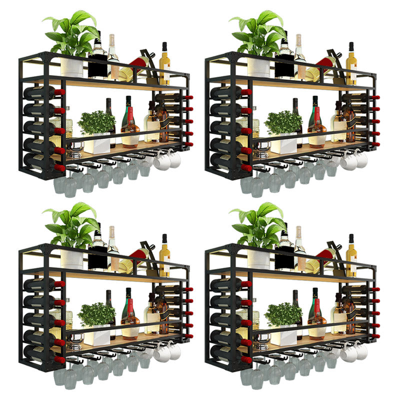 Iron Wine Rack Modern Style Wall Mounted Wine Holder Rack with Shelf Black 4 Piece Set Clearhalo 'furn' 'furn_wine_racks' 'Furniture' 'Kitchen & Dining Furniture' 'Wine Racks' 'wine_racks' 6793160