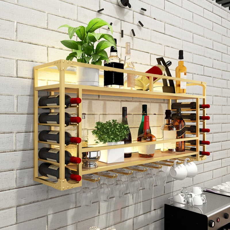 Iron Wine Rack Modern Style Wall Mounted Wine Holder Rack with Shelf Gold 1 Piece Clearhalo 'furn' 'furn_wine_racks' 'Furniture' 'Kitchen & Dining Furniture' 'Wine Racks' 'wine_racks' 6793162