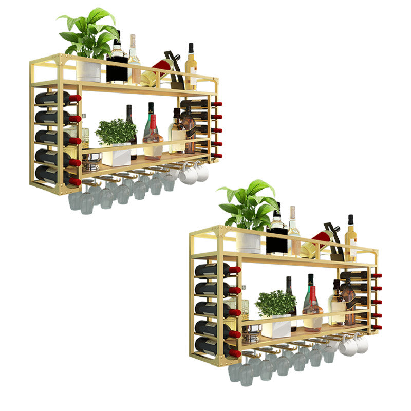 Iron Wine Rack Modern Style Wall Mounted Wine Holder Rack with Shelf Gold 2 Piece Set Clearhalo 'furn' 'furn_wine_racks' 'Furniture' 'Kitchen & Dining Furniture' 'Wine Racks' 'wine_racks' 6793164