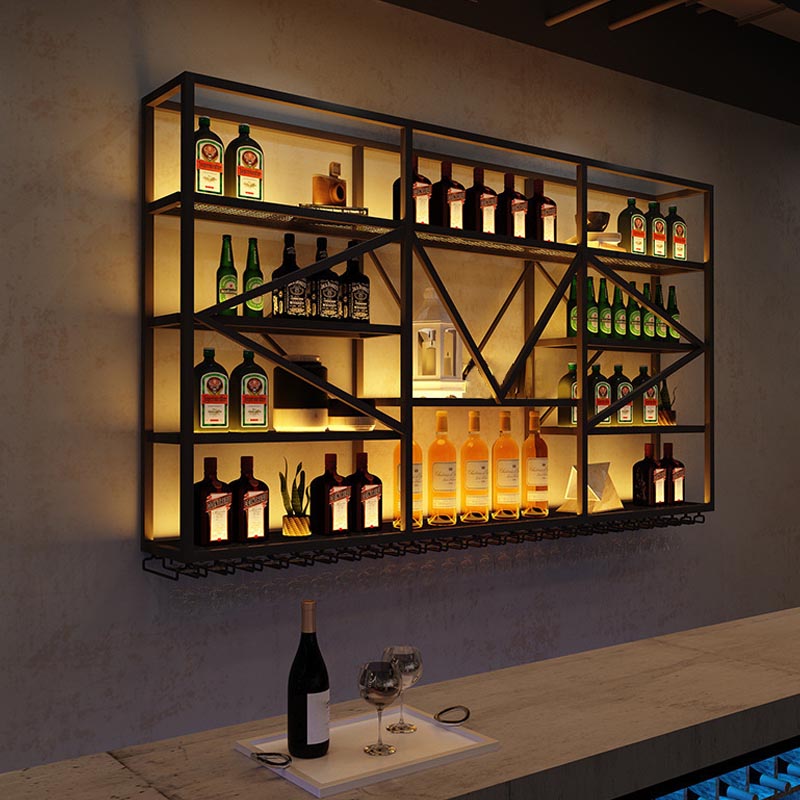 壁掛け鉄ワインラックモダンスタイルのワインホルダーラックブラック