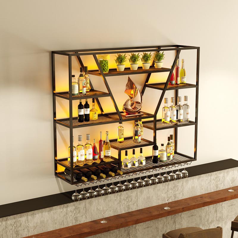 Wall Mounted Iron Wine Racks Modern Style Wine Holder Rack with Shelf Clearhalo 'furn' 'furn_wine_racks' 'Furniture' 'Kitchen & Dining Furniture' 'Wine Racks' 'wine_racks' 6793204