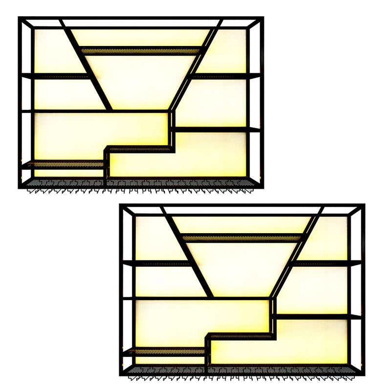 Wall Mounted Iron Wine Racks Modern Style Wine Holder Rack with Shelf 87"L x 8"W x 53"H 2 Piece Set Clearhalo 'furn' 'furn_wine_racks' 'Furniture' 'Kitchen & Dining Furniture' 'Wine Racks' 'wine_racks' 6793207
