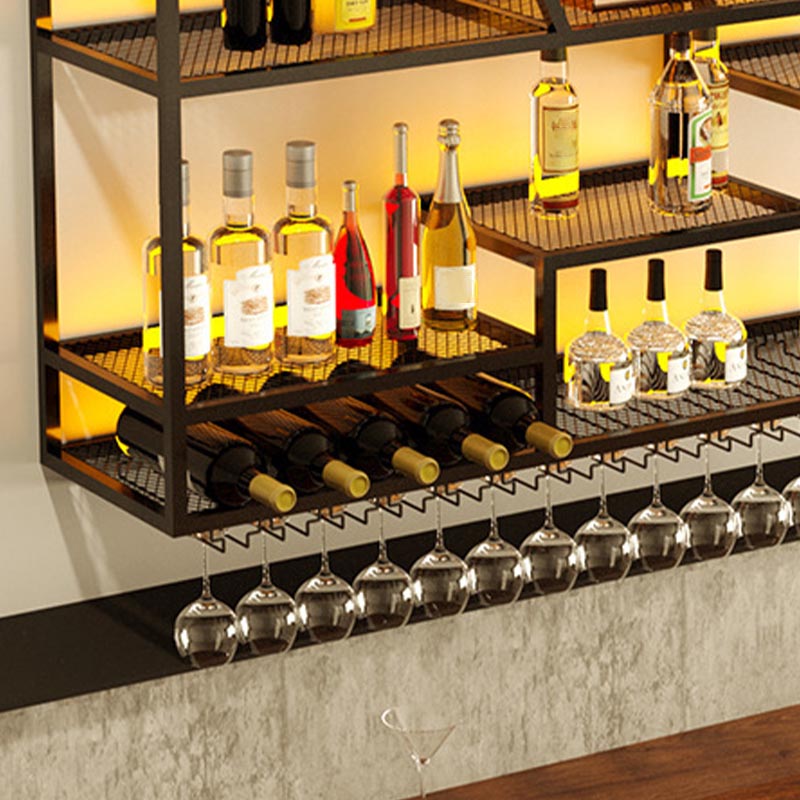 Wall Mounted Iron Wine Racks Modern Style Wine Holder Rack with Shelf Clearhalo 'furn' 'furn_wine_racks' 'Furniture' 'Kitchen & Dining Furniture' 'Wine Racks' 'wine_racks' 6793213