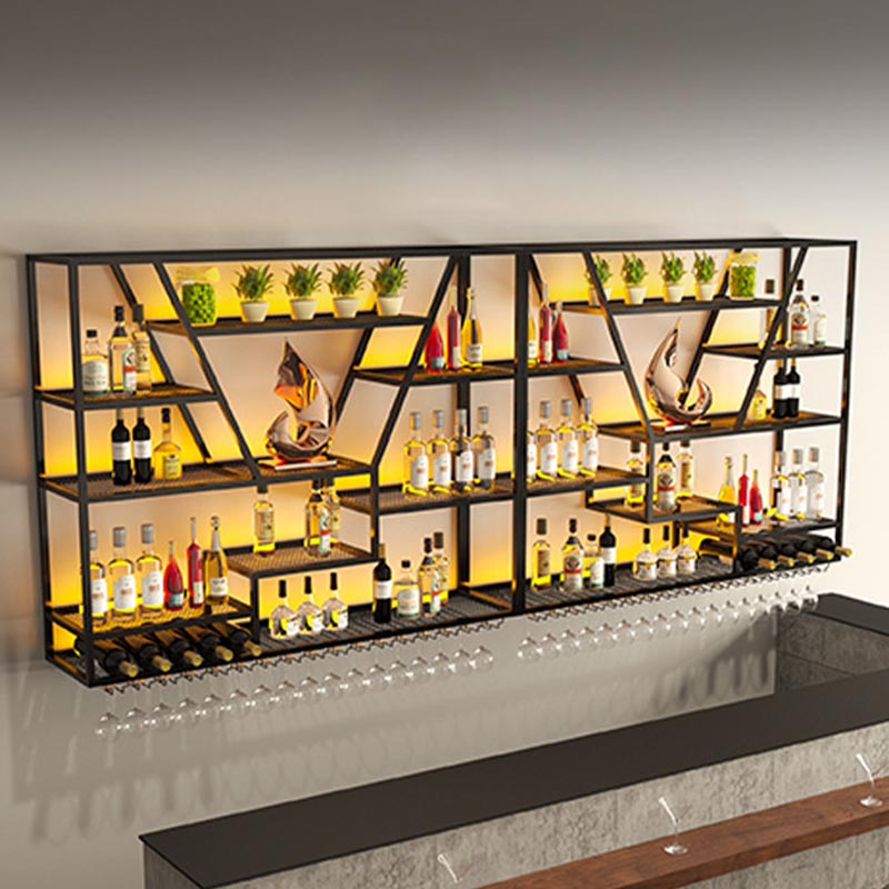 Wall Mounted Iron Wine Racks Modern Style Wine Holder Rack with Shelf Clearhalo 'furn' 'furn_wine_racks' 'Furniture' 'Kitchen & Dining Furniture' 'Wine Racks' 'wine_racks' 6793214