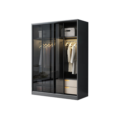Schwarzer Kleiderschrank, zeitgenössischer Glas-Kleiderschrank für Zuhause