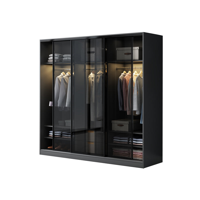 Schwarzer Kleiderschrank, zeitgenössischer Glas-Kleiderschrank für Zuhause