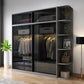 Schwarzer Kleiderschrank, zeitgenössischer Glas-Kleiderschrank für Zuhause