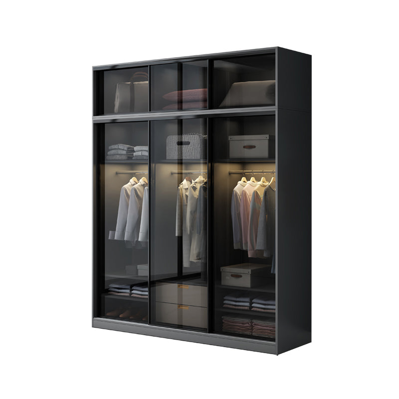 Schwarzer Kleiderschrank, zeitgenössischer Glas-Kleiderschrank für Zuhause