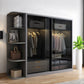 Schwarzer Kleiderschrank, zeitgenössischer Glas-Kleiderschrank für Zuhause