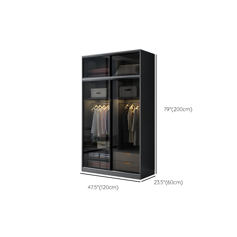 Schwarzer Kleiderschrank, zeitgenössischer Glas-Kleiderschrank für Zuhause