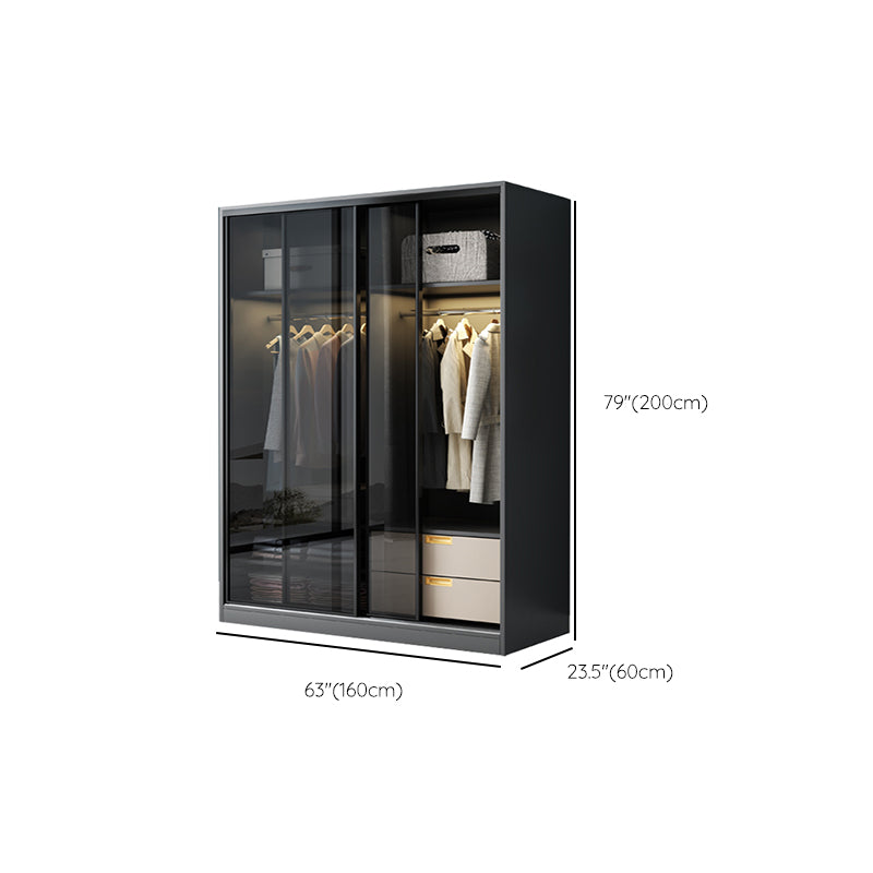 Schwarzer Kleiderschrank, zeitgenössischer Glas-Kleiderschrank für Zuhause