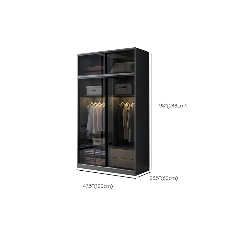 Schwarzer Kleiderschrank, zeitgenössischer Glas-Kleiderschrank für Zuhause