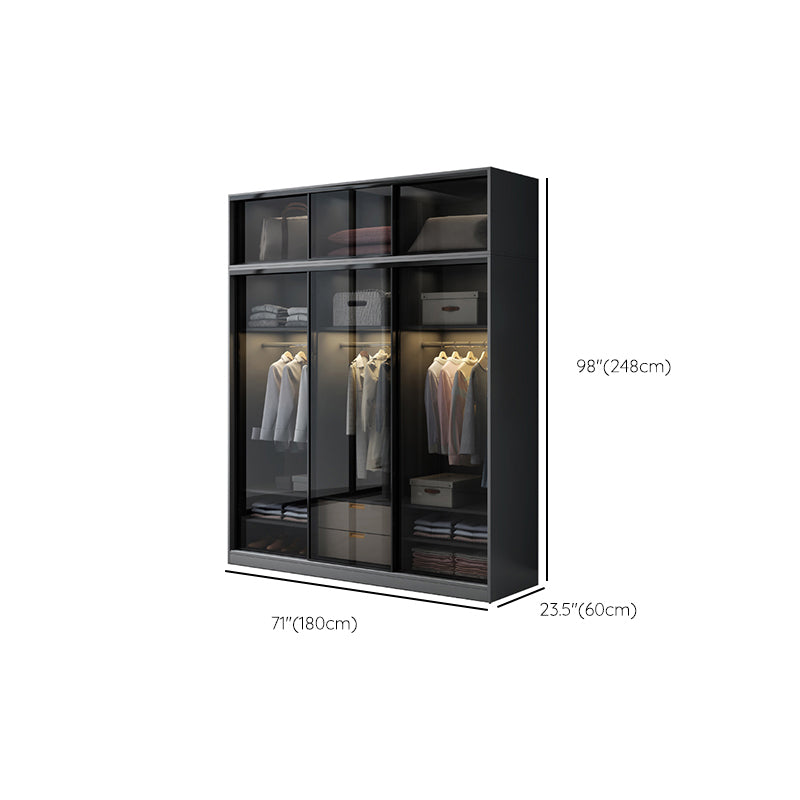Schwarzer Kleiderschrank, zeitgenössischer Glas-Kleiderschrank für Zuhause