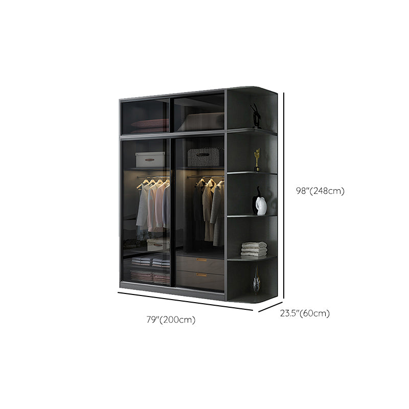 Schwarzer Kleiderschrank, zeitgenössischer Glas-Kleiderschrank für Zuhause