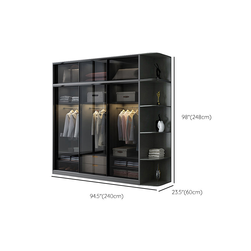 Schwarzer Kleiderschrank, zeitgenössischer Glas-Kleiderschrank für Zuhause