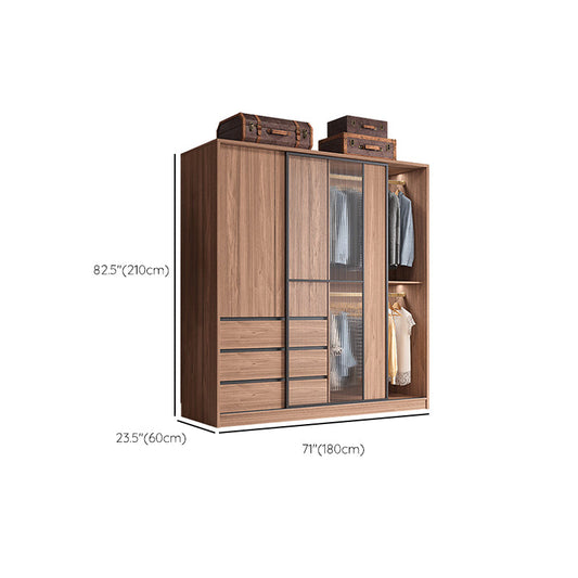 Armario de armario marrón con varilla de ropa Gabinete de vestuario de madera