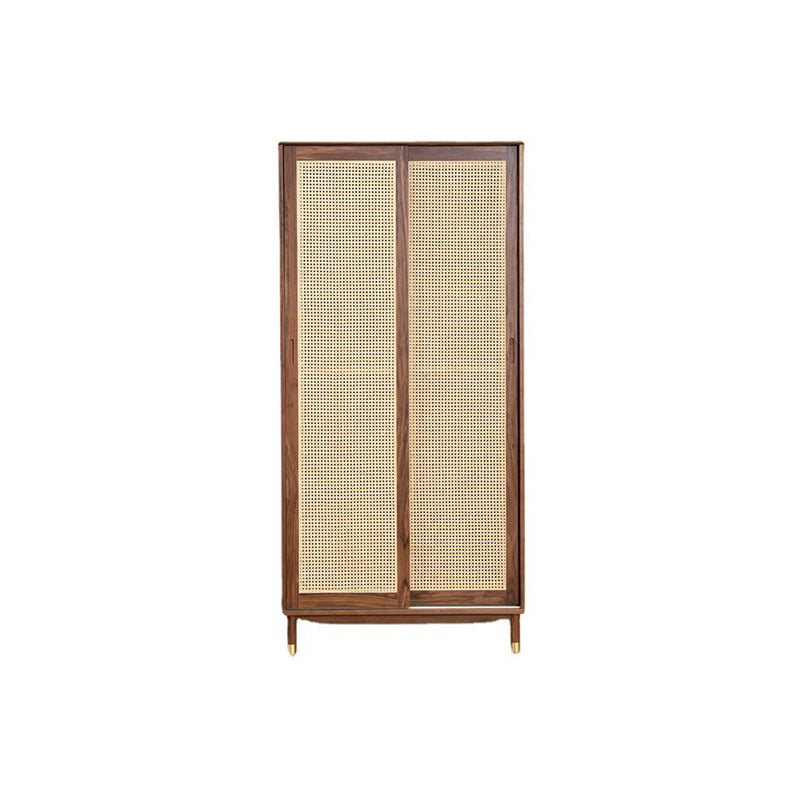 Sliding Solid Wood Wardrobe Closet with Legs Modern Wardrobe Cabinet Walnut Rattan Clearhalo 'Armoires & Wardrobes' 'armoires_wardrobes' 'Bedroom Furniture' 'furn' 'furn_armoires_wardrobes' 'Furniture' 6793460