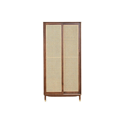 Sliding Solid Wood Wardrobe Closet with Legs Modern Wardrobe Cabinet Walnut Rattan Clearhalo 'Armoires & Wardrobes' 'armoires_wardrobes' 'Bedroom Furniture' 'furn' 'furn_armoires_wardrobes' 'Furniture' 6793460
