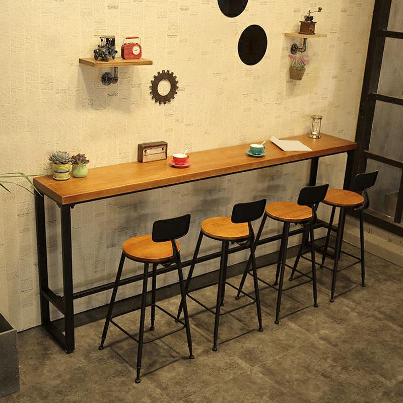 Industrial Style Rectangle Bar Table Solid Wood Fixed Bistro Bar Desk 86.6"L x 15.7"W x 41.3"H Brown Without Chairs Clearhalo 'Bar Furniture' 'Bar Tables' 'bar_tables' 'furn' 'furn_bar_tables' 'Furniture' 'Kitchen & Dining Furniture' 6793598