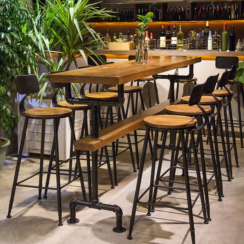 Modern Style Rectangle Bar Table Solid Wood Fixed Bar Dining Table for Indoor 78.7"L x 19.7"W x 41.3"H Khaki Without Chairs Clearhalo 'Bar Furniture' 'Bar Tables' 'bar_tables' 'furn' 'furn_bar_tables' 'Furniture' 'Kitchen & Dining Furniture' 6793666
