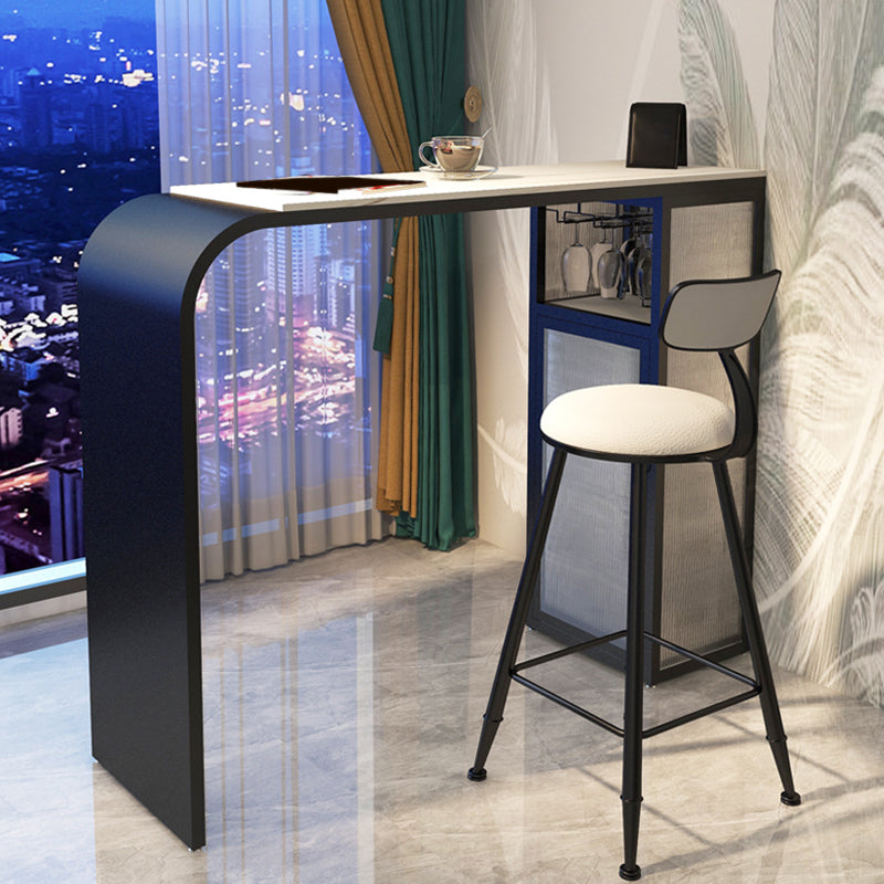 Contemporary Style Bar Table Stone Rectangle Bar Wine Table with Storage 45.3"L x 15.7"W x 41.3"H Black Without Chairs Clearhalo 'Bar Furniture' 'Bar Tables' 'bar_tables' 'furn' 'furn_bar_tables' 'Furniture' 'Kitchen & Dining Furniture' 6793719