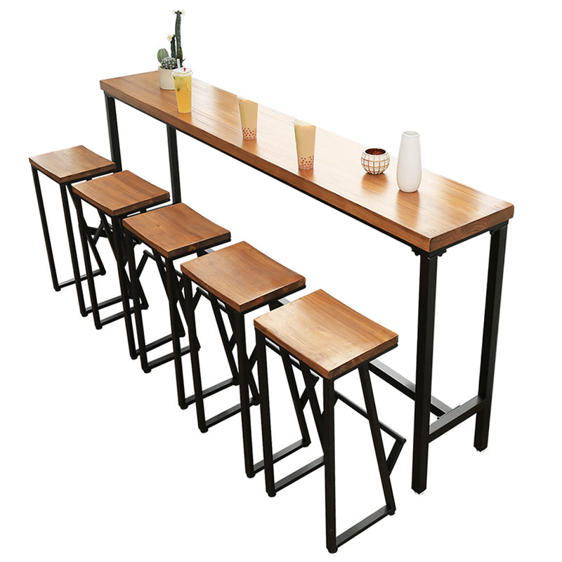 Contemporary Rectangle Bar Table Solid Wood Brown Colour Bar Dining Table with Footrest Without Chairs Clearhalo 'Bar Furniture' 'Bar Tables' 'bar_tables' 'furn' 'furn_bar_tables' 'Furniture' 'Kitchen & Dining Furniture' 6793840
