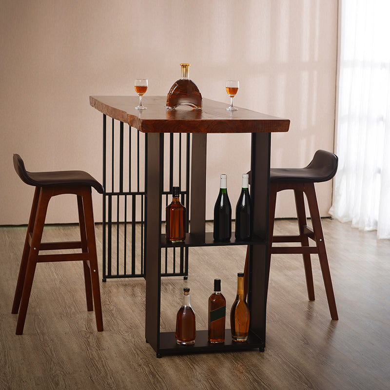 Contemporary Rectangle Bar Table Solid Wood Brown Bar Dining Table with Storage 63"L x 19.7"W x 41.3"H Without Chairs Clearhalo 'Bar Furniture' 'Bar Tables' 'bar_tables' 'furn' 'furn_bar_tables' 'Furniture' 'Kitchen & Dining Furniture' 6793854