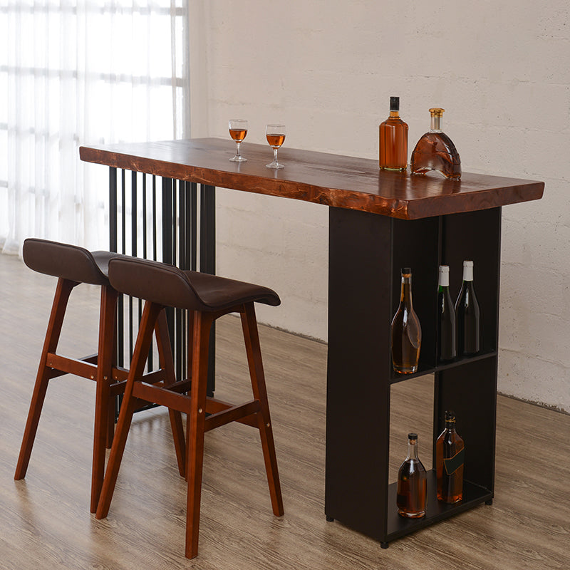 Contemporary Rectangle Bar Table Solid Wood Brown Bar Dining Table with Storage 55.1"L x 19.7"W x 41.3"H Without Chairs Clearhalo 'Bar Furniture' 'Bar Tables' 'bar_tables' 'furn' 'furn_bar_tables' 'Furniture' 'Kitchen & Dining Furniture' 6793855
