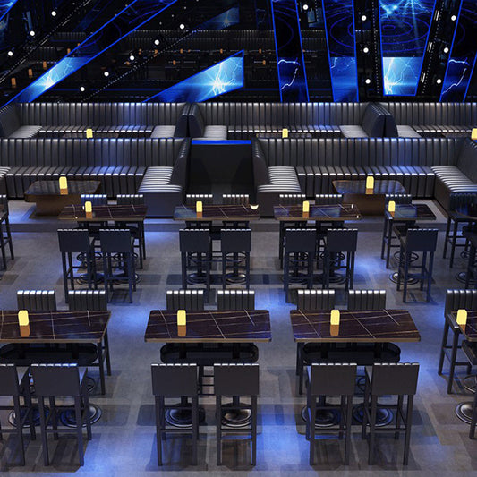 インダストリアルスタイルバーテーブルストレージ付きブラックウッドバーダイニングテーブル