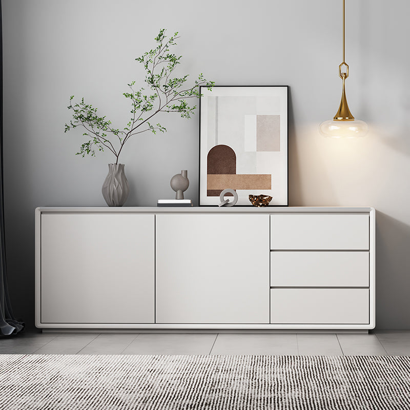 Modern and Contemporary Buffet Wood Server with Cabinets and Drawers Matte White Clearhalo 'buffet_sideboard' 'Buffets & Sideboards' 'furn' 'furn_buffet_sideboard' 'Furniture' 'Kitchen & Dining Furniture' 6794030