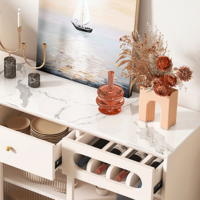 Glam Style Credenza Stone Glass Doors Buffet Sideboard with Drawers and Cabinets Clearhalo 'buffet_sideboard' 'Buffets & Sideboards' 'furn' 'furn_buffet_sideboard' 'Furniture' 'Kitchen & Dining Furniture' 6794063