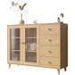 Server di porte di vetro contemporanee di credenza in legno con armadi e cassetti