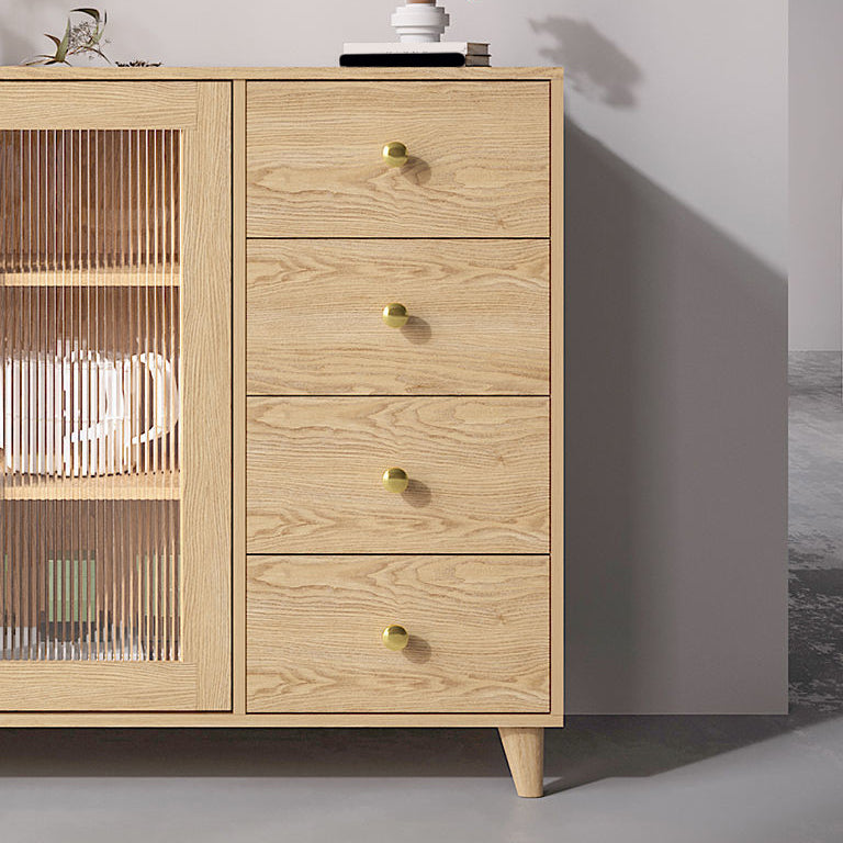 Server di porte di vetro contemporanee di credenza in legno con armadi e cassetti