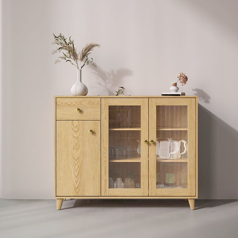 Server di porte di vetro contemporanee di credenza in legno con armadi e cassetti