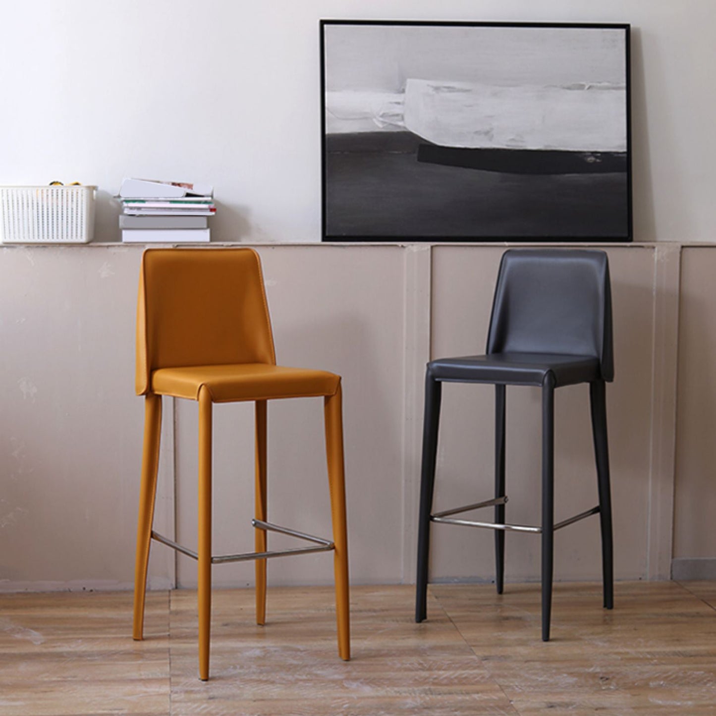 Tabouret de bar moderne avec dossier en cuir, tabouret de comptoir pour salon