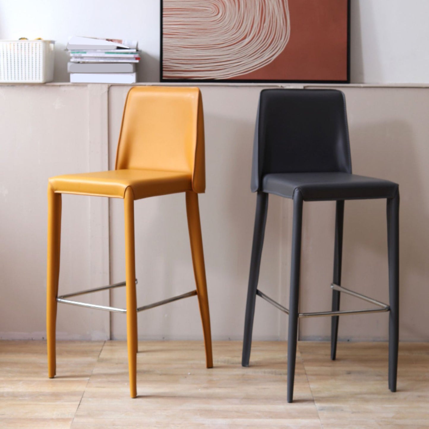 Tabouret de bar moderne avec dossier en cuir, tabouret de comptoir pour salon