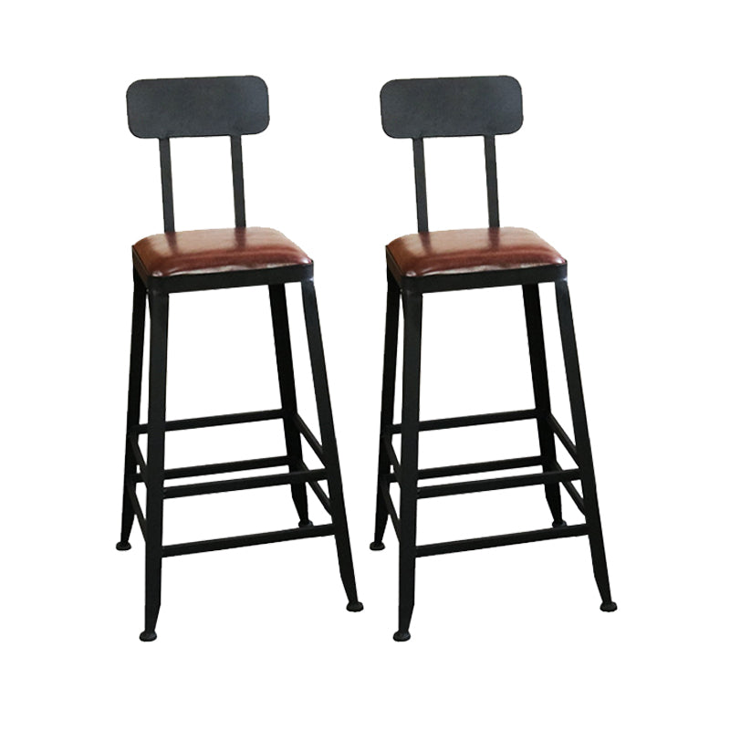 Industrial Faux Leather Dining Stool Low Back Bar Stool with Cushion