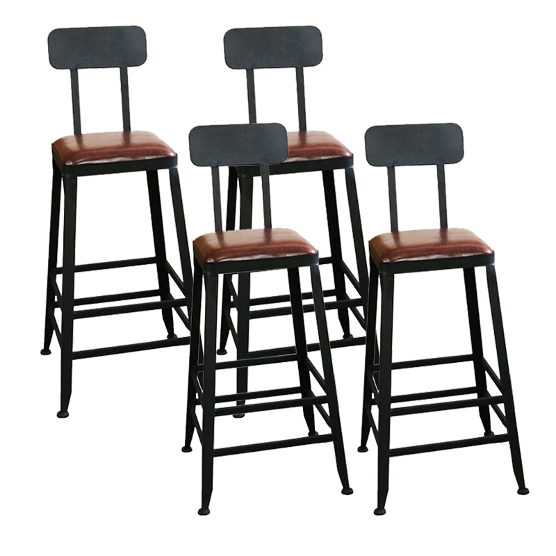 Industrial Faux Leather Dining Stool Low Back Bar Stool with Cushion