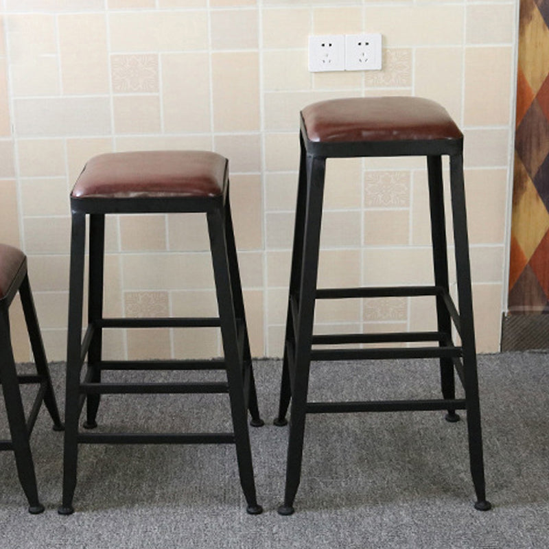 Industrial Faux Leather Dining Stool Low Back Bar Stool with Cushion