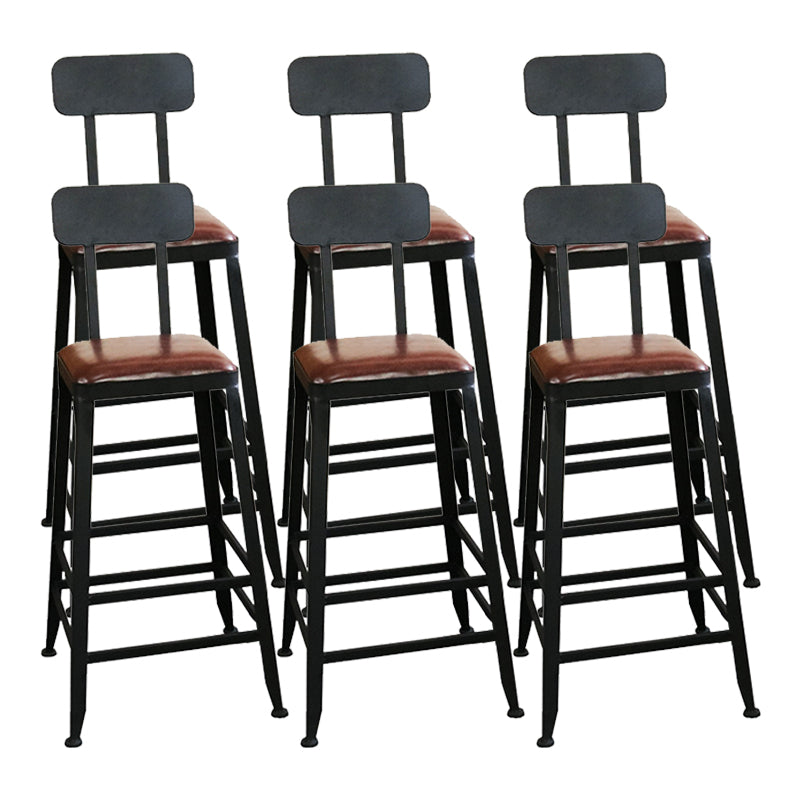 Industrial Faux Leather Dining Stool Low Back Bar Stool with Cushion