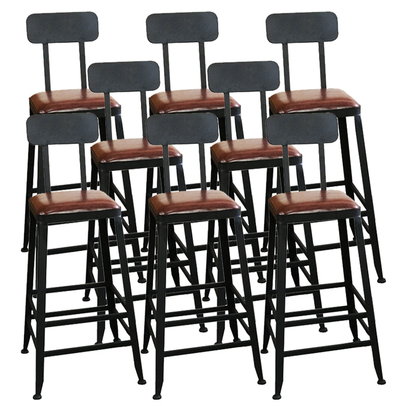 Industrial Faux Leather Dining Stool Low Back Bar Stool with Cushion
