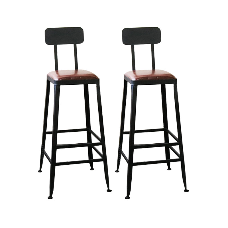 Industrial Faux Leather Dining Stool Low Back Bar Stool with Cushion