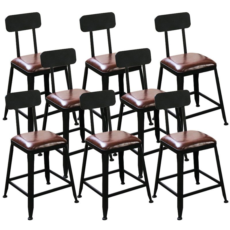 Industrial Faux Leather Dining Stool Low Back Bar Stool with Cushion