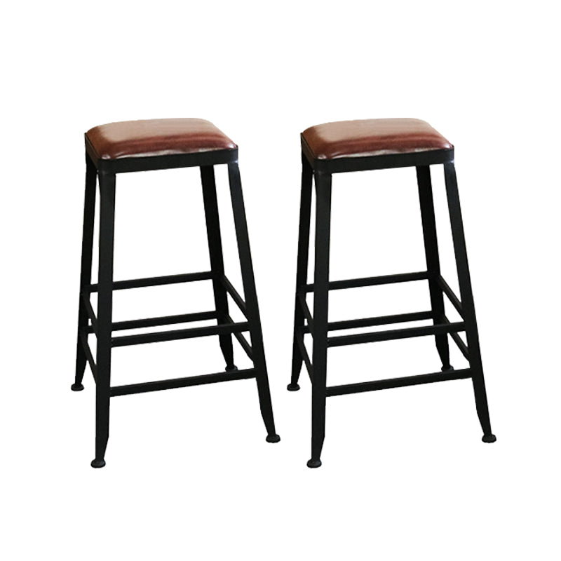 Industrial Faux Leather Dining Stool Low Back Bar Stool with Cushion