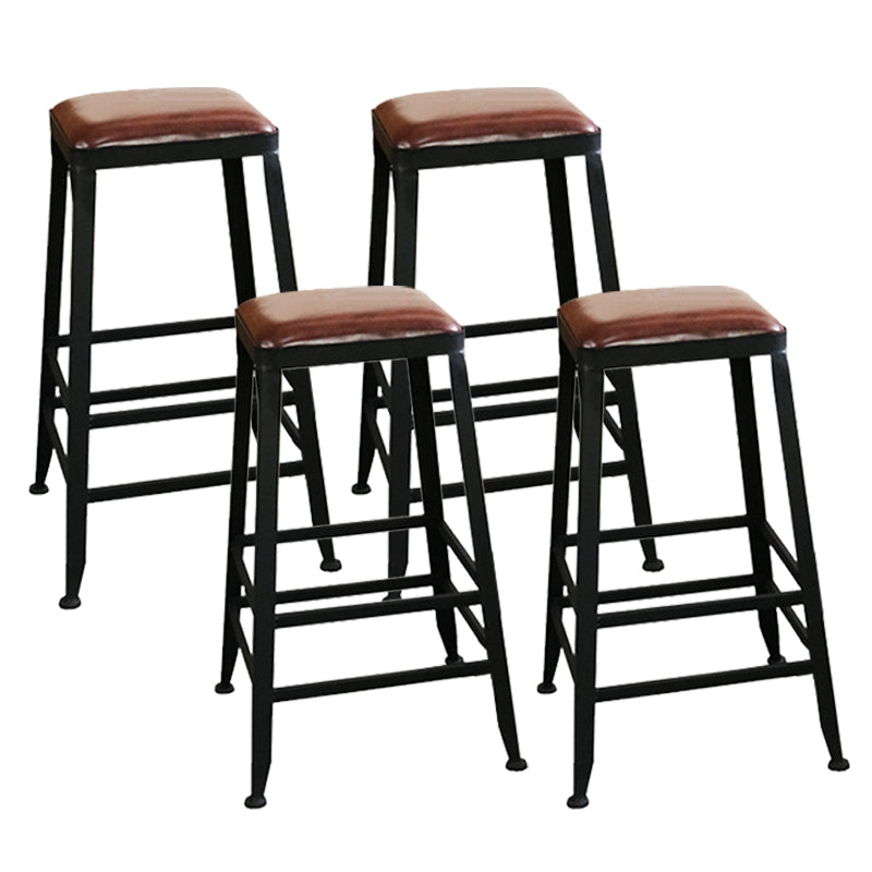 Industrial Faux Leather Dining Stool Low Back Bar Stool with Cushion